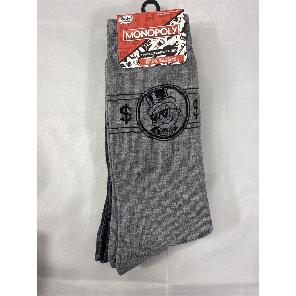 NWT Hasbro Gaming Monopoly Novelty 2 Pair‎  Men's Crew Socks Size 6-12